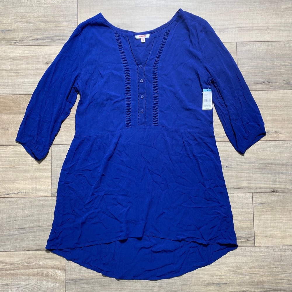 BONGO Girls Juniors Boho‎ 3/4 Sleeve Drop Waist Dress Size Large Navy Blue